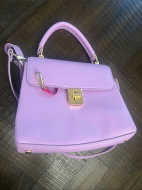 Lilac Structured Top-Handle Satchel with Gold Hardware
